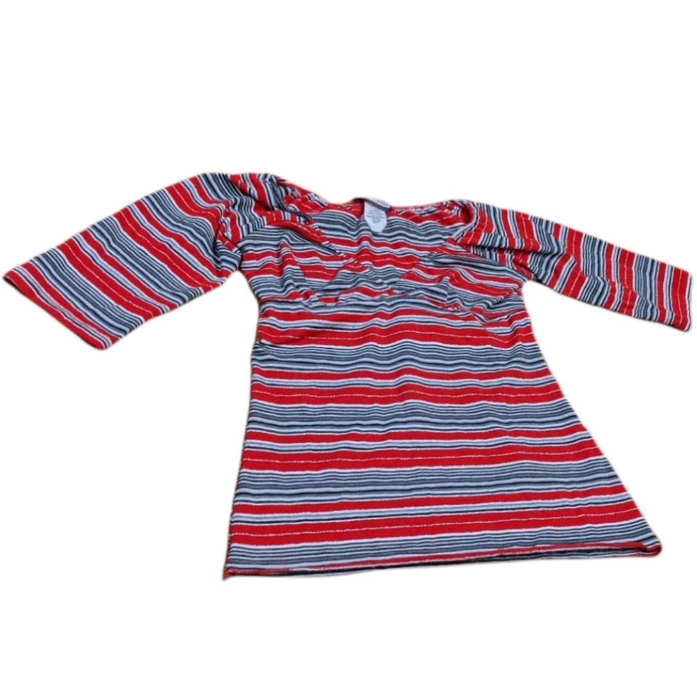 Zoey Beth Juniors Small Red, White, Gray, Silver & Black Striped Blouse Top